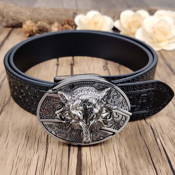 Embossed Country Utility Black Belt with Cool Oval Belt Buckle