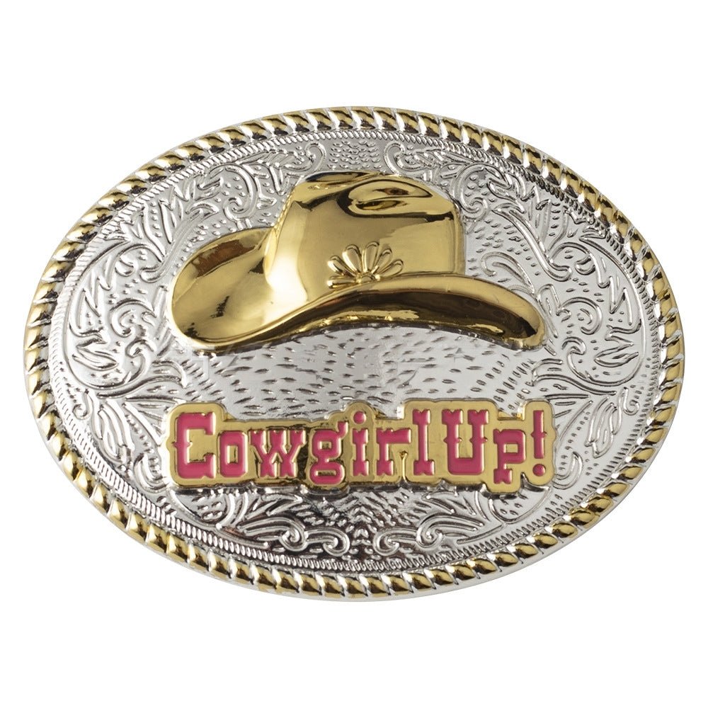 Gold Cowgirl Up Western Belt Buckle - CowderryBelt BucklesHat