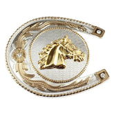 Gold Horseshoe With Horsehead Cowboy Large Belt Buckle - CowderryBelt BuckleGold