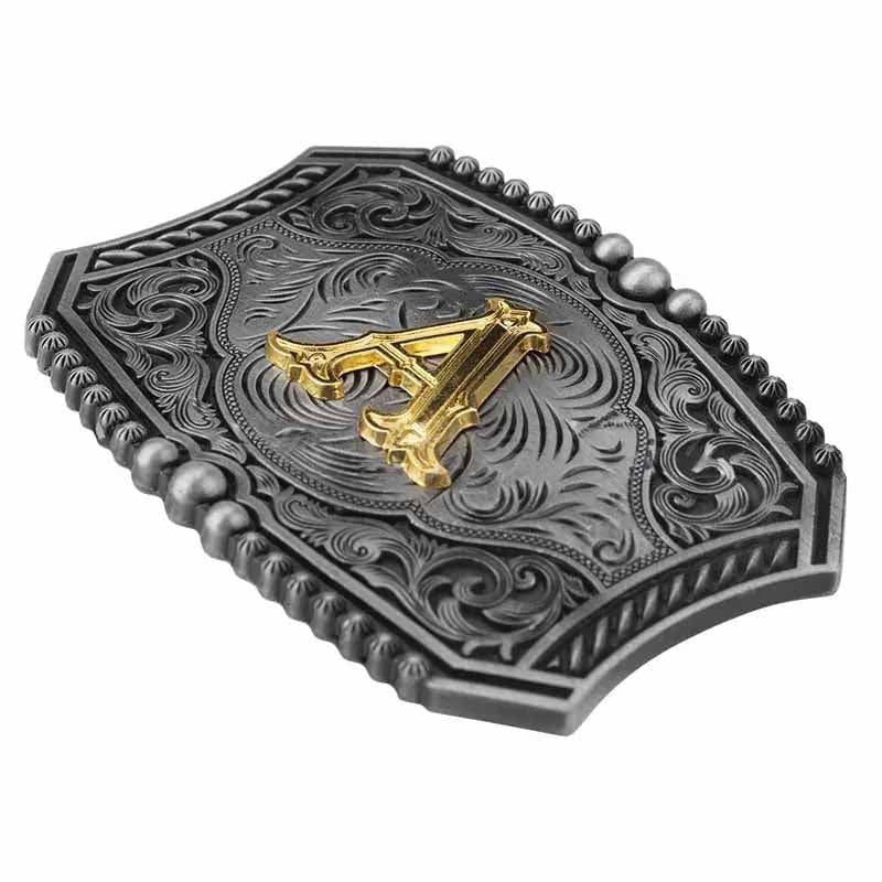 Gold Letters A To Z Grey Western Initial Belt Buckle - CowderryBelt BuckleA