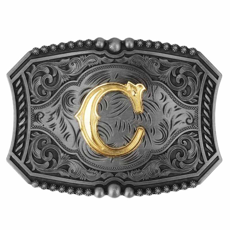 Gold Letters A To Z Grey Western Initial Belt Buckle - CowderryBelt BuckleC