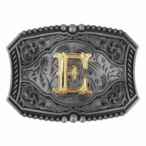 Gold Letters A To Z Grey Western Initial Belt Buckle - CowderryBelt BuckleE