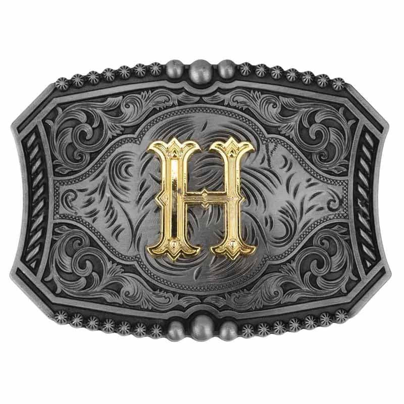 Gold Letters A To Z Grey Western Initial Belt Buckle - CowderryBelt BuckleH