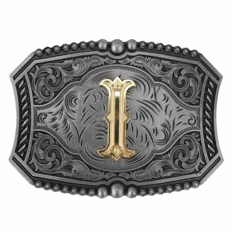 Gold Letters A To Z Grey Western Initial Belt Buckle - CowderryBelt BuckleI