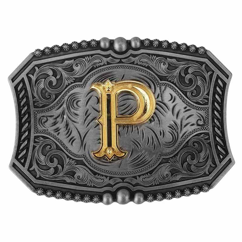 Gold Letters A To Z Grey Western Initial Belt Buckle - CowderryBelt BuckleP