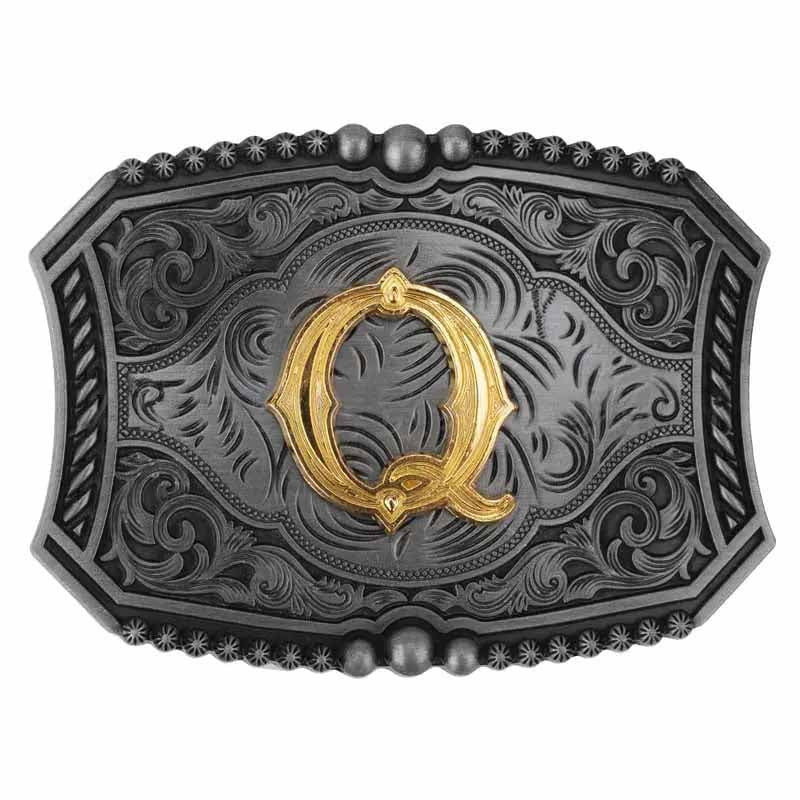 Gold Letters A To Z Grey Western Initial Belt Buckle - CowderryBelt BuckleQ