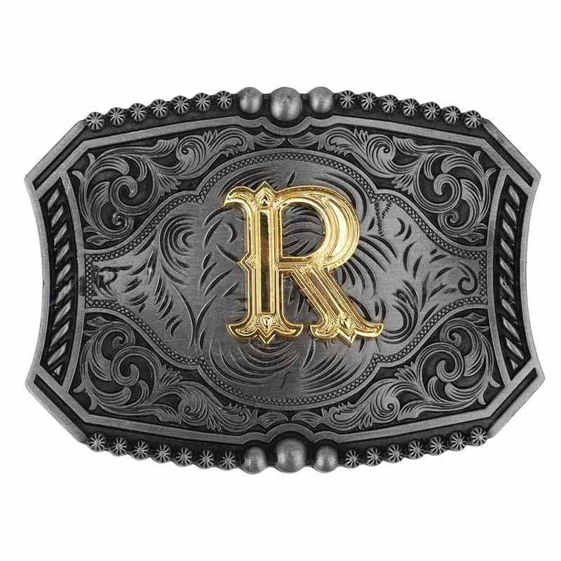 Gold Letters A To Z Grey Western Initial Belt Buckle - CowderryBelt BuckleR