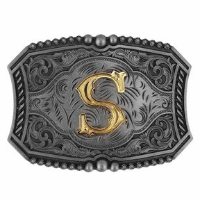 Gold Letters A To Z Grey Western Initial Belt Buckle - CowderryBelt BuckleS