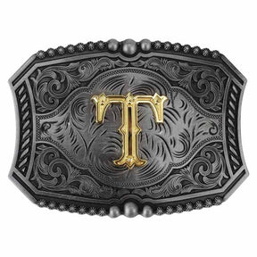 Gold Letters A To Z Grey Western Initial Belt Buckle - CowderryBelt BuckleT