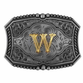 Gold Letters A To Z Grey Western Initial Belt Buckle - CowderryBelt BuckleW