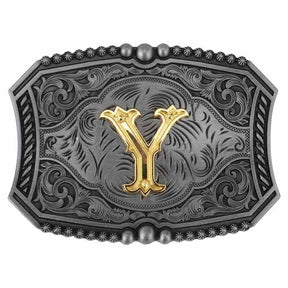 Gold Letters A To Z Grey Western Initial Belt Buckle - CowderryBelt BuckleY