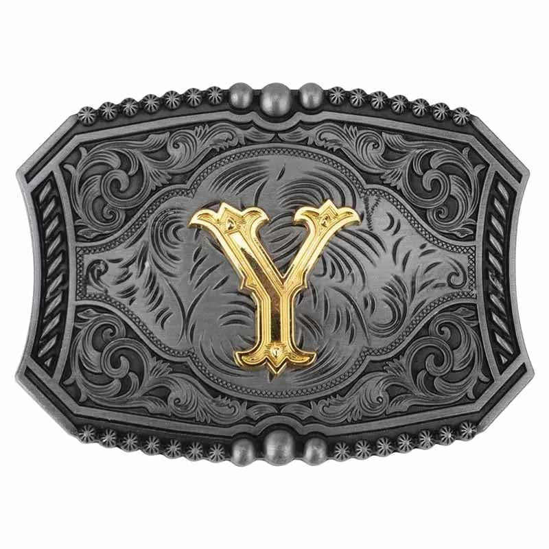 Gold Letters A To Z Grey Western Initial Belt Buckle