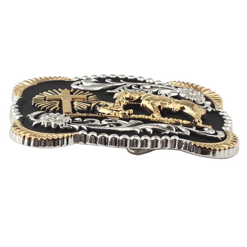 Golden Cross and Horse Belt Buckle - CowderryBelt Buckle