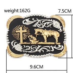 Golden Cross and Horse Belt Buckle - CowderryBelt Buckle