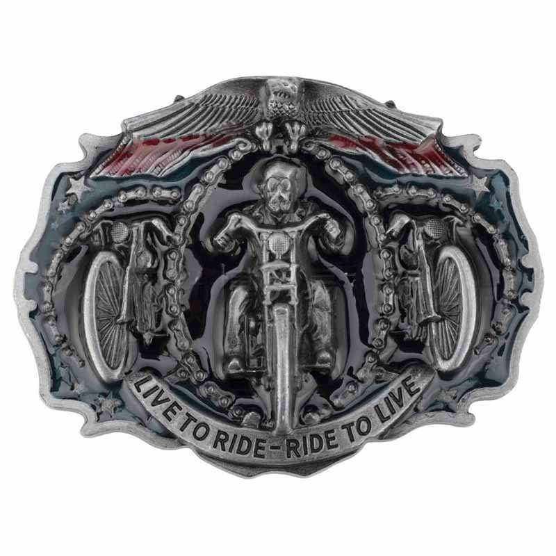 Live To Ride Ride To Live Western Belt Buckle - CowderryBelt BucklesPewter