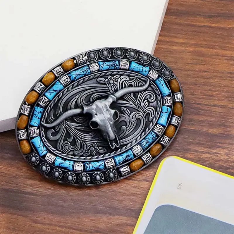 Longhorn Turquoise Decor Western Belt Buckle - CowderryBelt BuckleBronze