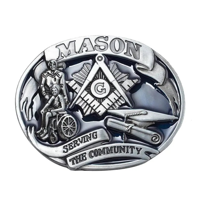 Mason Serving The Community Belt Buckle - CowderryBelt BuckleBlue