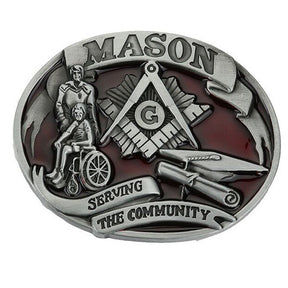Mason Serving The Community Belt Buckle - CowderryBelt BuckleRed