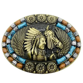 Native American Turquoise Decor Western Belt Buckle - CowderryBelt Buckle