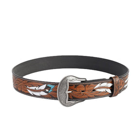 Painted Feather Western Belt - CowderryBeltFit waist 37-41