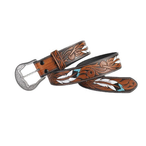 Painted Feather Western Belt - CowderryBeltFit waist 37-41