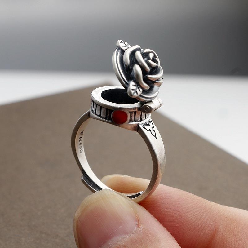 Rose Ring with Hidden Compartment One Size Fits All - CowderryRings