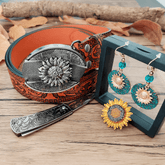 Sunflower Accessories Set: Belt, Earrings, and Brooch - Cowderry32-34 (Fit Waist 30-32 in)
