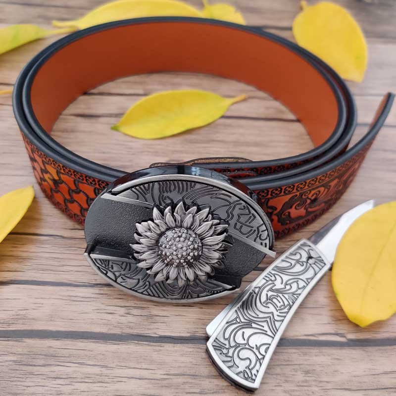 Sunflower Embossed Country Utility Belt - CowderryBelts32-34 (Fit Waist 30-32 in)