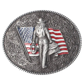 Western American Flag Cowboy Belt Buckle - CowderryBelt BucklePewter