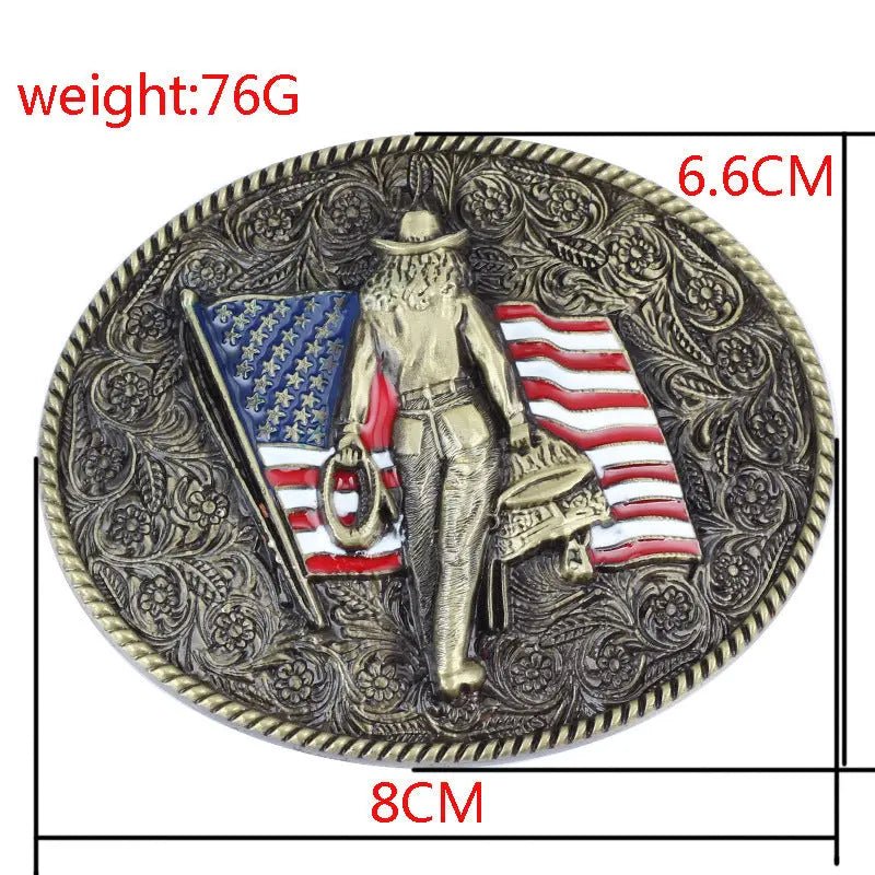 Western American Flag Cowboy Belt Buckle - CowderryBelt BucklePewter