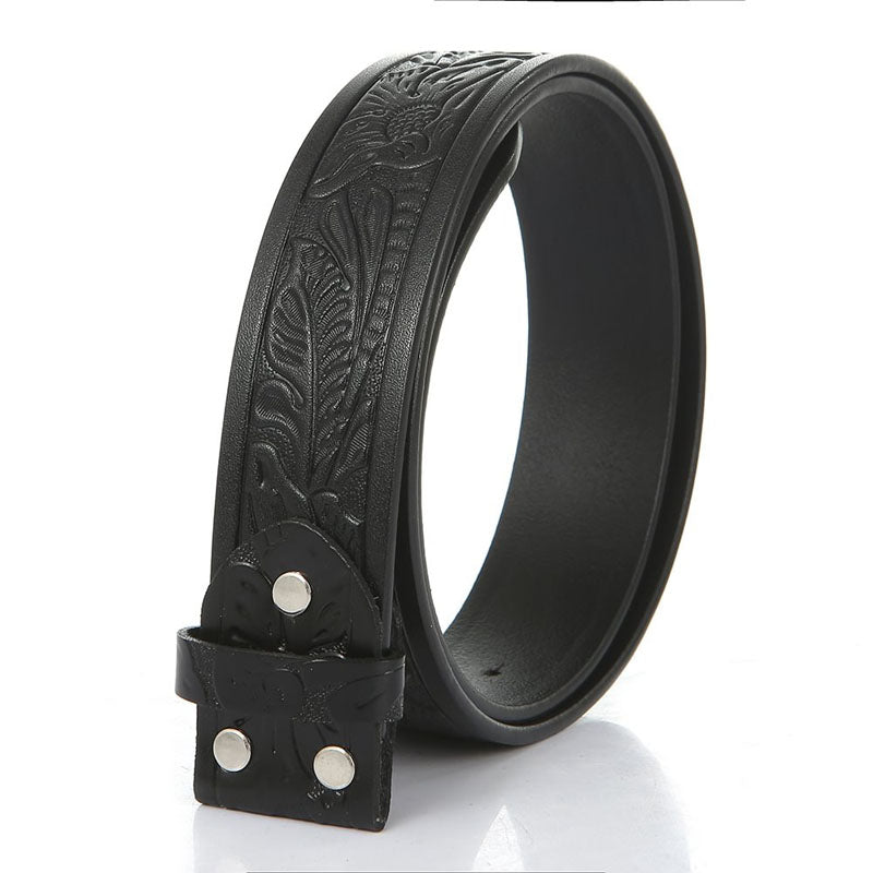Western Eagle Embossed Belt Without Buckle 1.5" Wide with Snaps - CowderryBeltsBlack