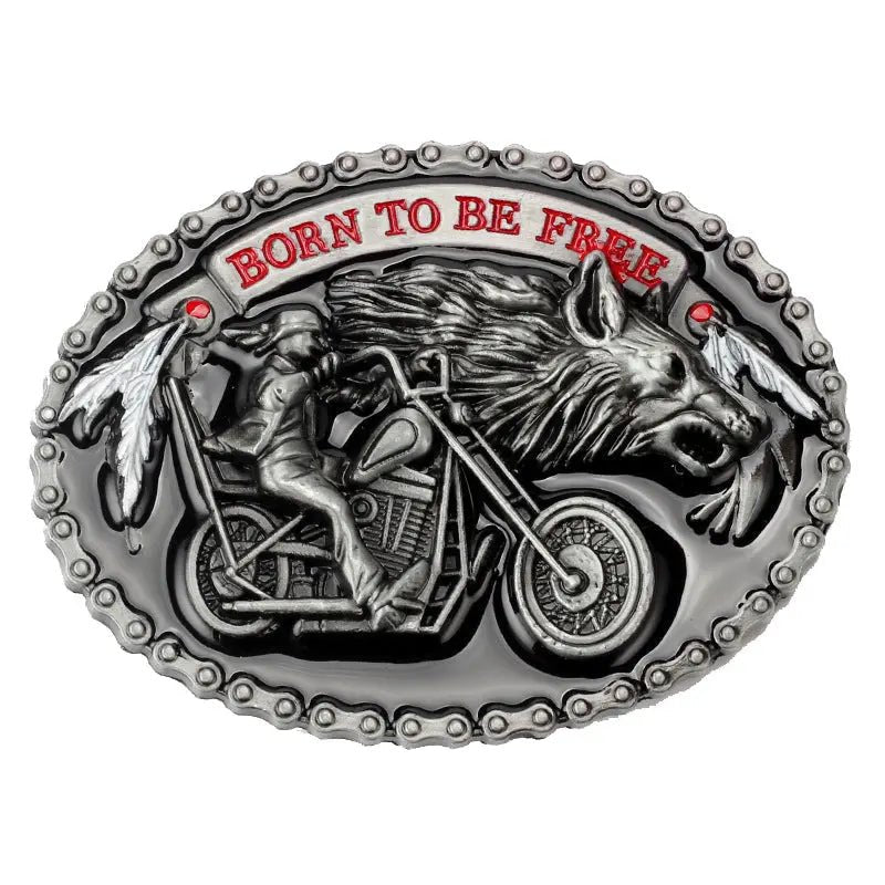 Western Wolf and Motorcycle Belt Buckle - CowderryBelt Buckle